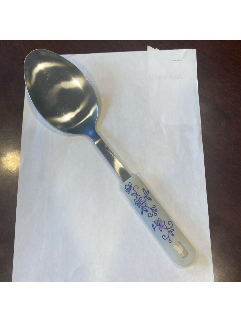 Temptations Utensil Floral Lace Stainless Steel silicone End White Blue Spoon